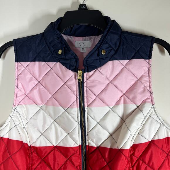 Crown & Ivy Insulated Vest Womens Size 1X Pink Essentials Quilted Color Block - Picture 8 of 13